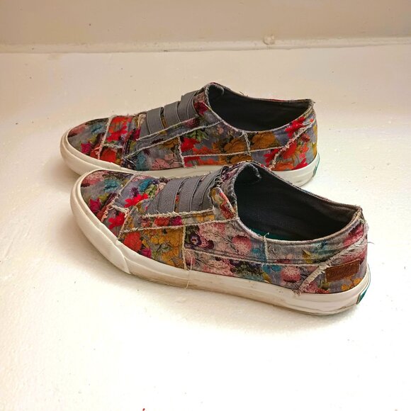 Blowfish Marley Floral Patchwork Sneaker 8 Distressed Canvas Slip On Shoes - Picture 2 of 7